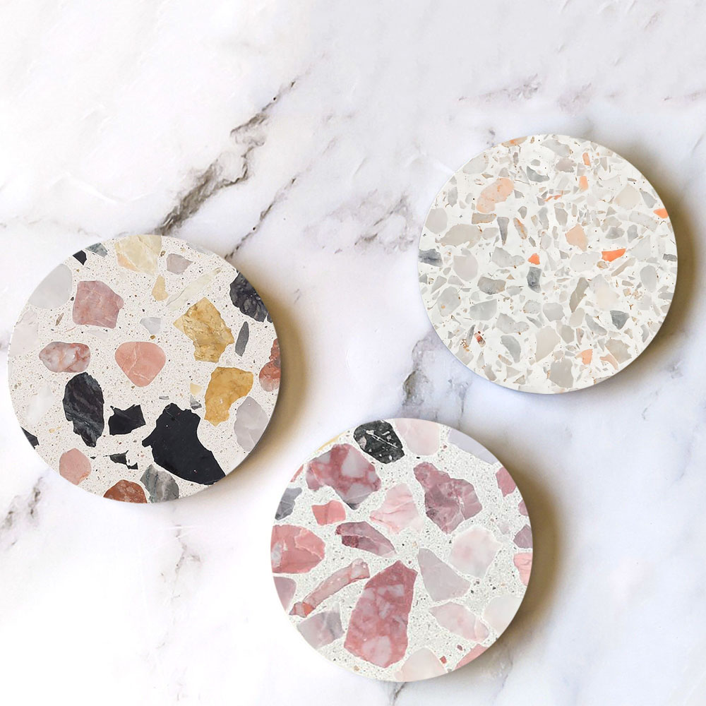 Terrazzo Marble Absorbent Coas - Ceramic Tile Blank ulasan dan harga